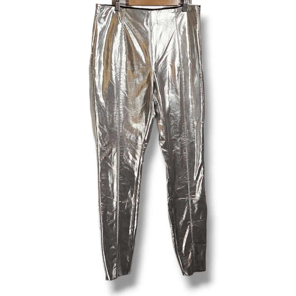Topshop Faux Leather Silver Skinny Pants